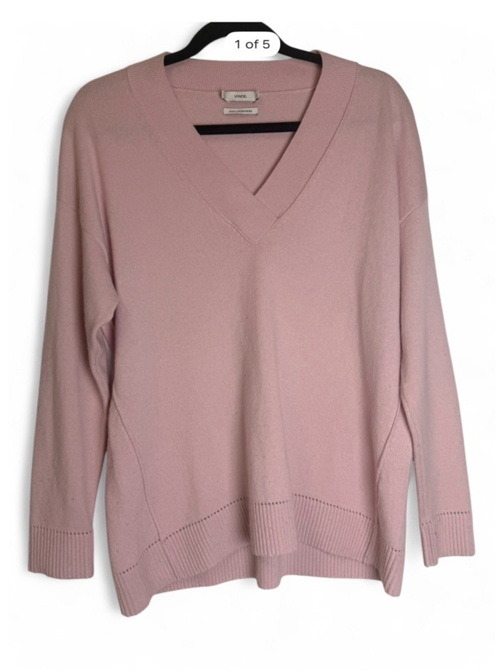 Vince 100%‎ Cashmere Light Pink V-Neck Cashmere-Blend oversized Sweater Soft